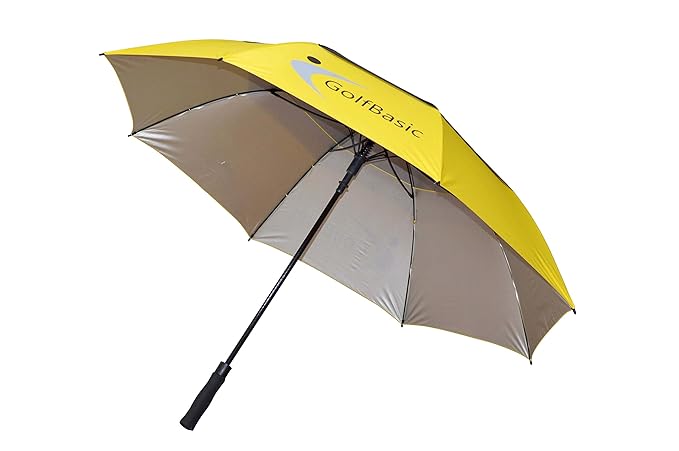 Golf Basic Automatic Open Silver Umbrella -Black/Yellow/Silver - Image 3