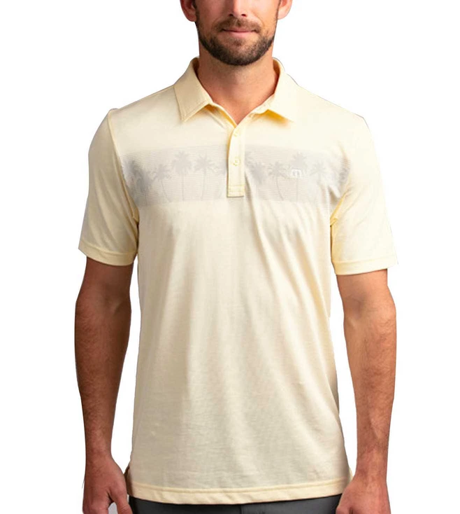 TRAVIS MATHEW Heather Pale Banana Regular Fit Three To The Beach Polo T-Shirt - Image 5