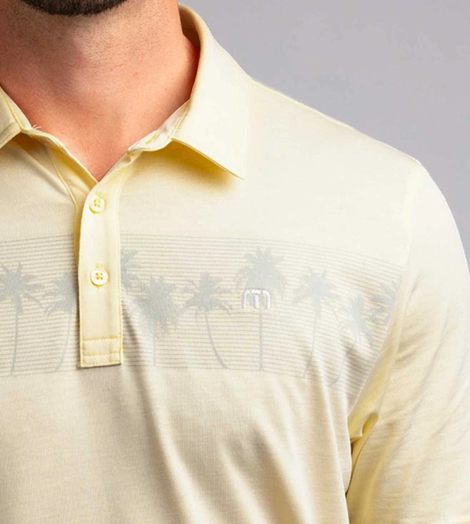 TRAVIS MATHEW Heather Pale Banana Regular Fit Three To The Beach Polo T-Shirt - Image 2